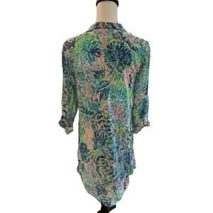 Lilly Pulitzer  3/4 Sleeve Dress Small Pink Blue White Green Button Down